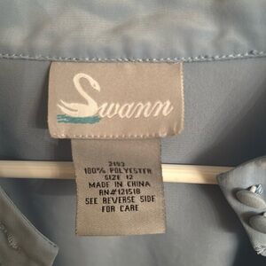 Vintage Swann Light Blue Polyester Granny Chic Retro Mod Pleated Blouse